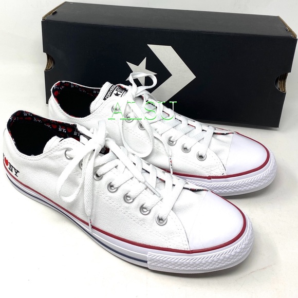 🎁 Santa’s Special 🎄 Converse Ctas I ❤️ NY Canvas Low Top White Red Men 161182F - Picture 7 of 9
